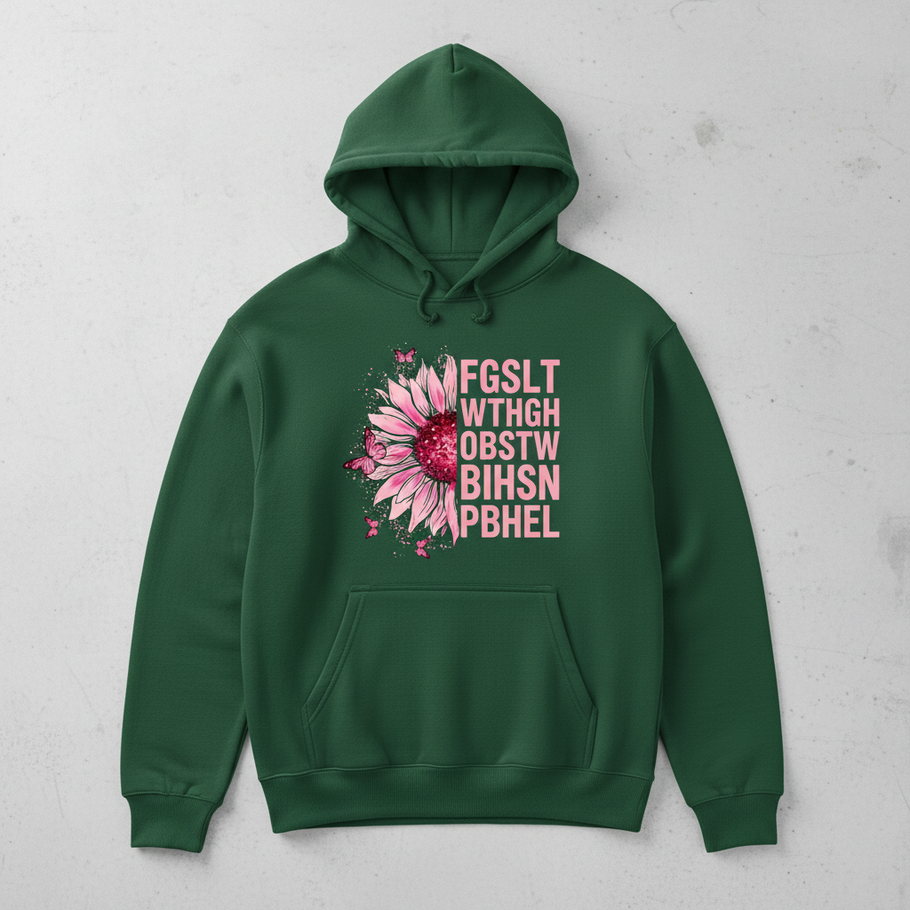 Breast Cancer Awareness Pink Sunflower Eye Chart Hoodie - Forest Green