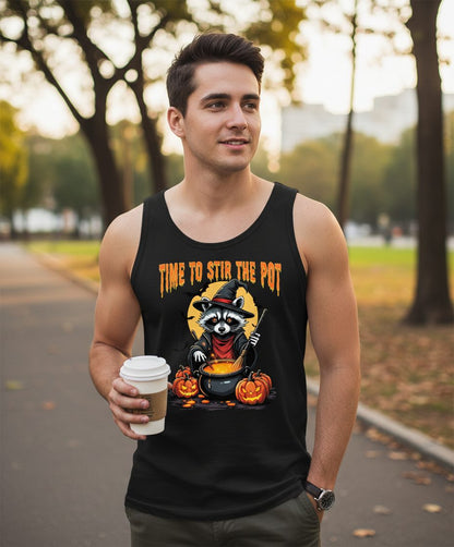Time to Stir the Pot Halloween raccoon Tank Top Black lifestyle mockup