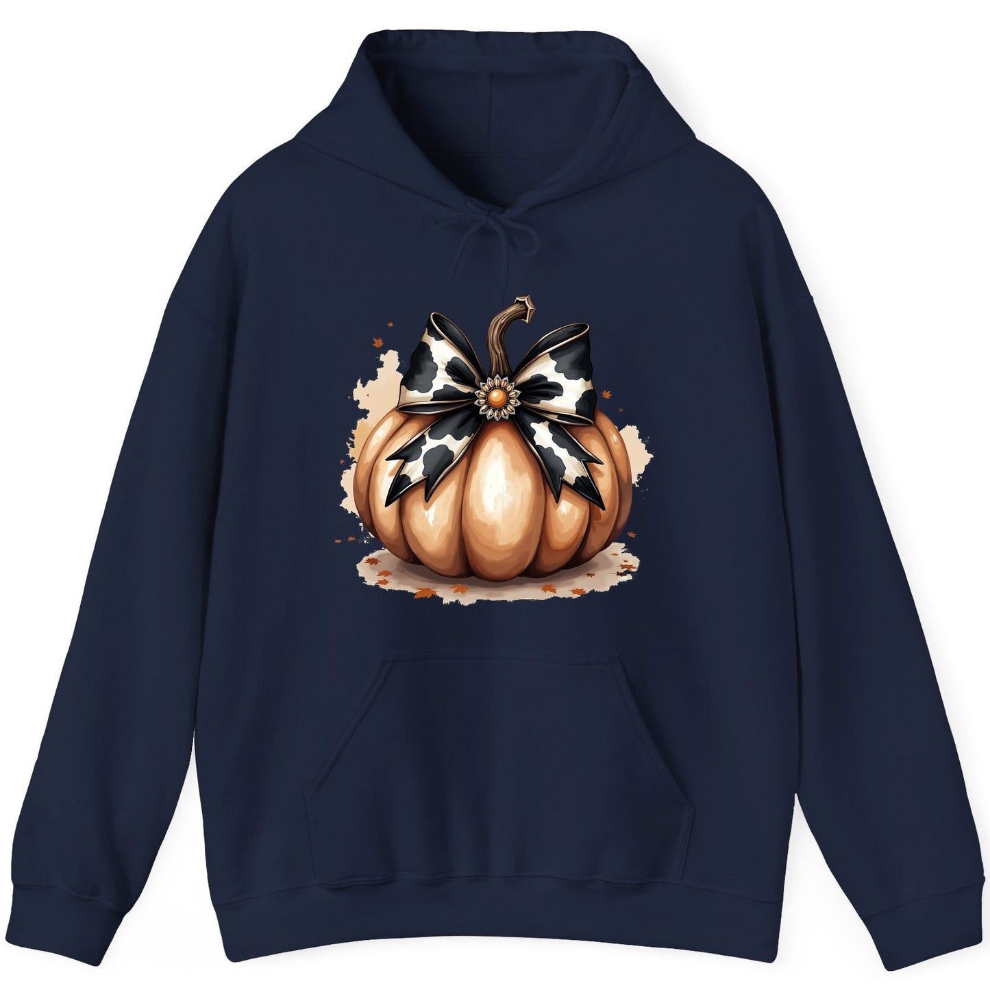 Cow Print Bow Pumpkin pumpkin Hoodie Navy product mockup