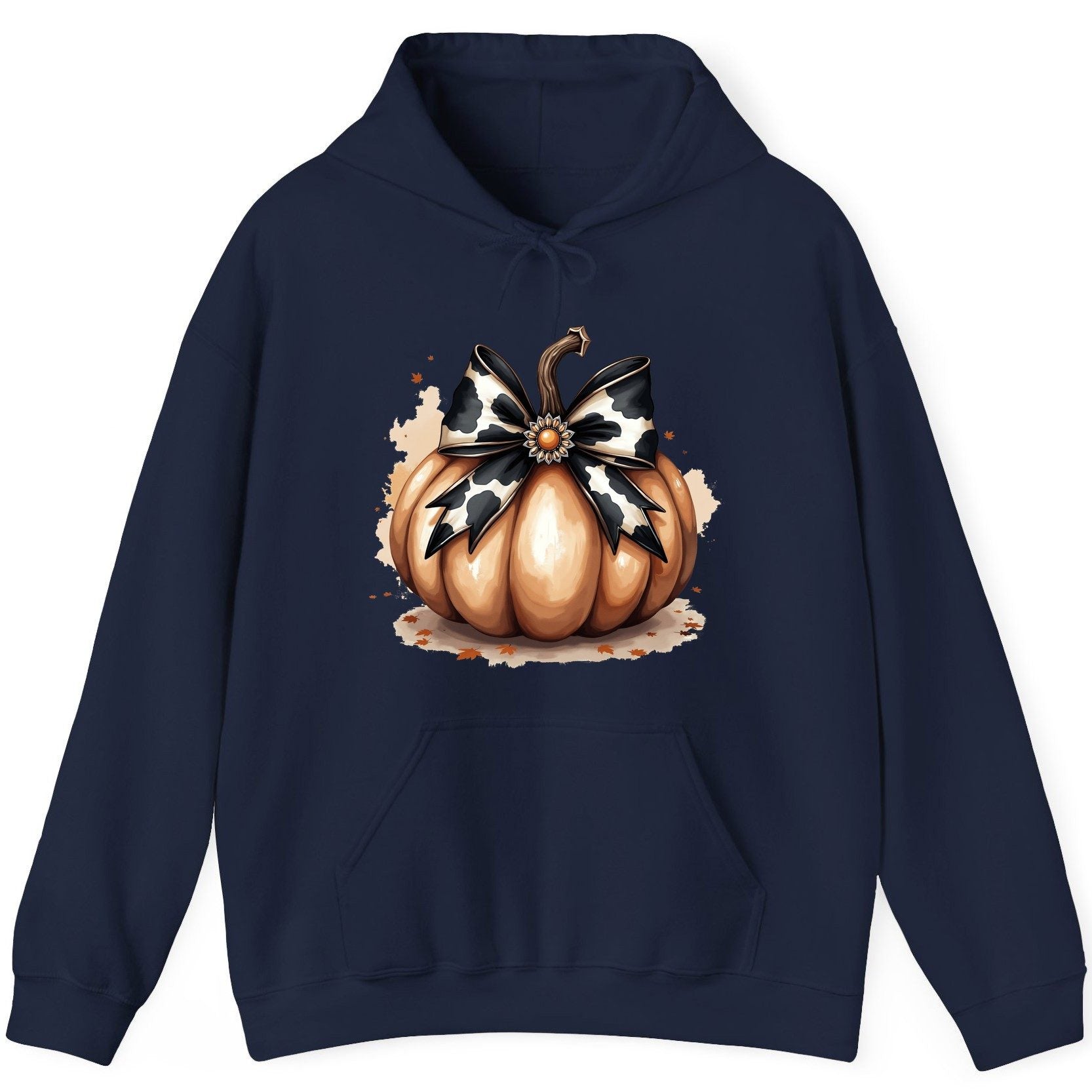 Cow Print Bow Pumpkin pumpkin Hoodie Navy product mockup