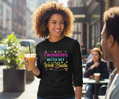 Twinning with My Work Bestie work bestie Long Sleeve Tee Black lifestyle mockup