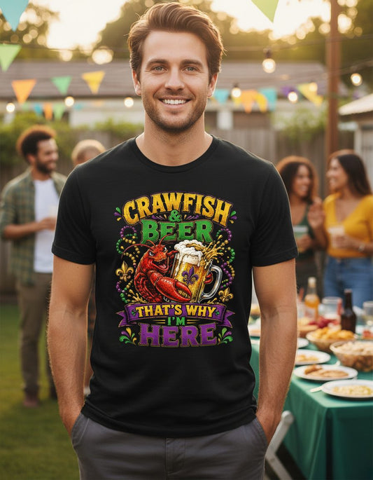 Crawfish & Beer That's Why I'm Here Funny Boil T-Shirt - product mockup - Black