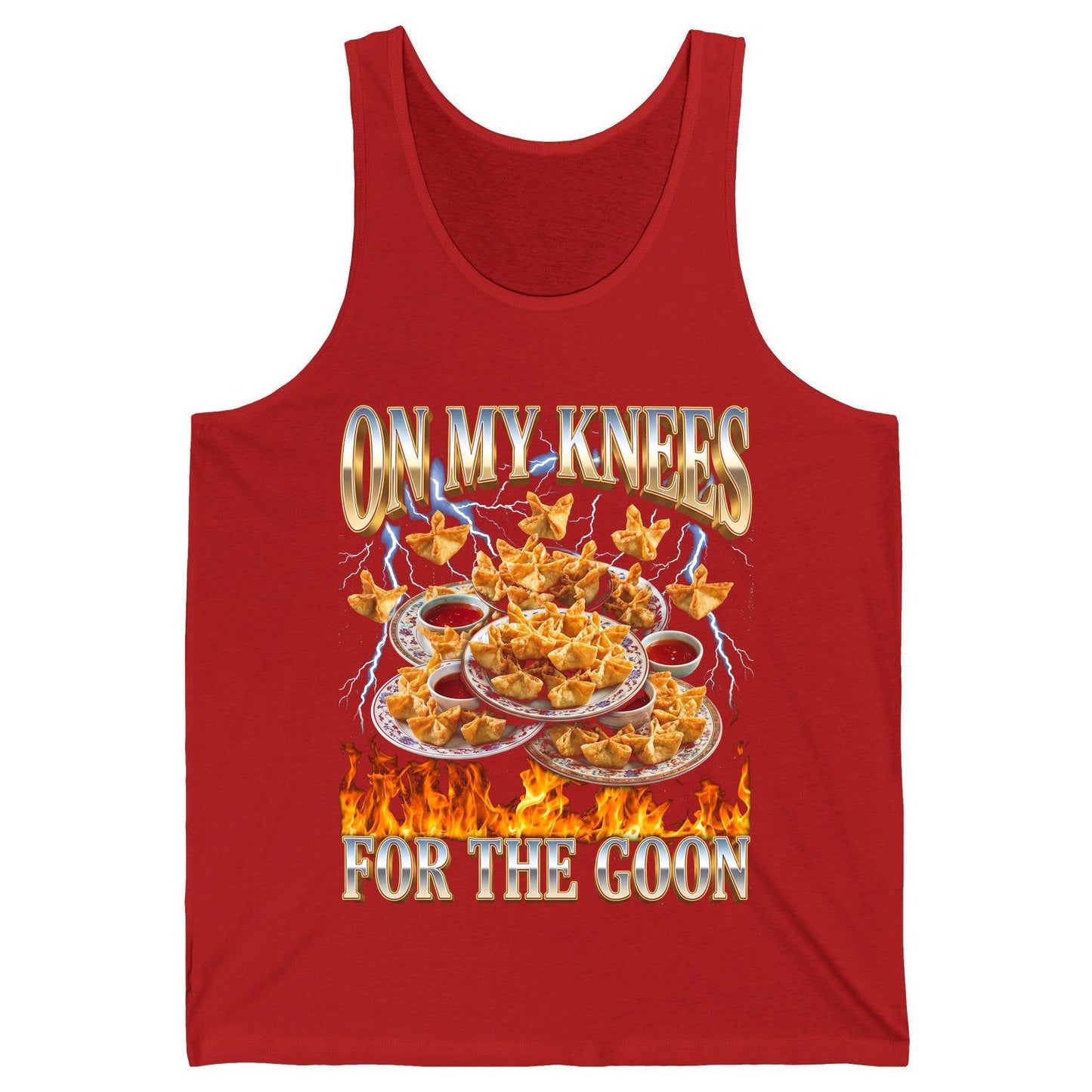 On My Knees for the Goon crab rangoon Tank Top Red product mockup