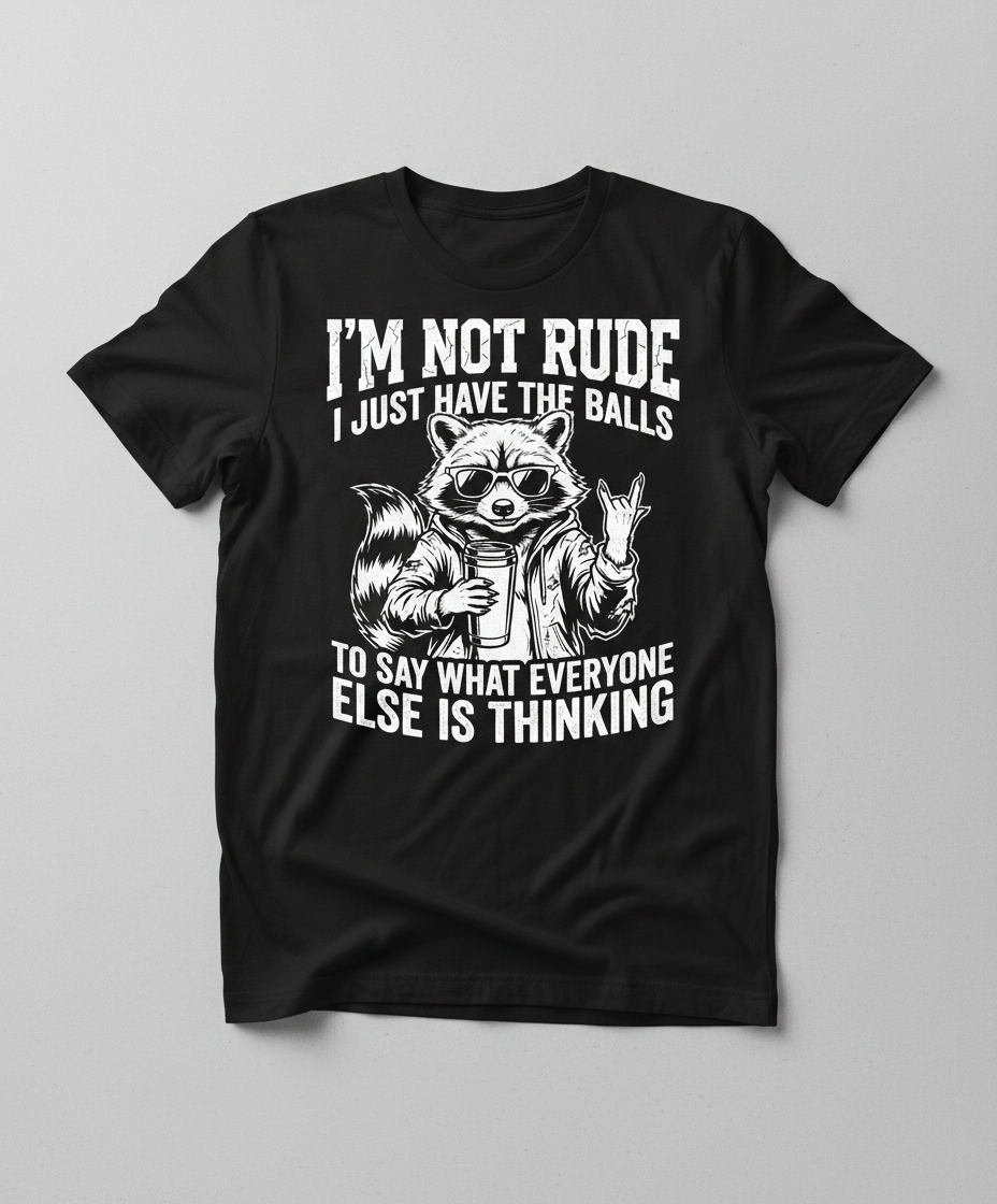 Sassy Raccoon I'm Not Rude Funny Quote T-Shirt - Black