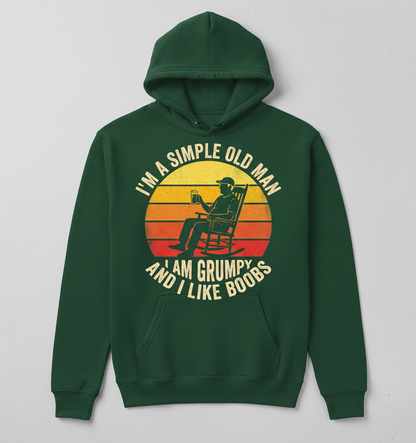 Simple Old Man Grumpy Funny Retro Sunset Hoodie - Forest Green