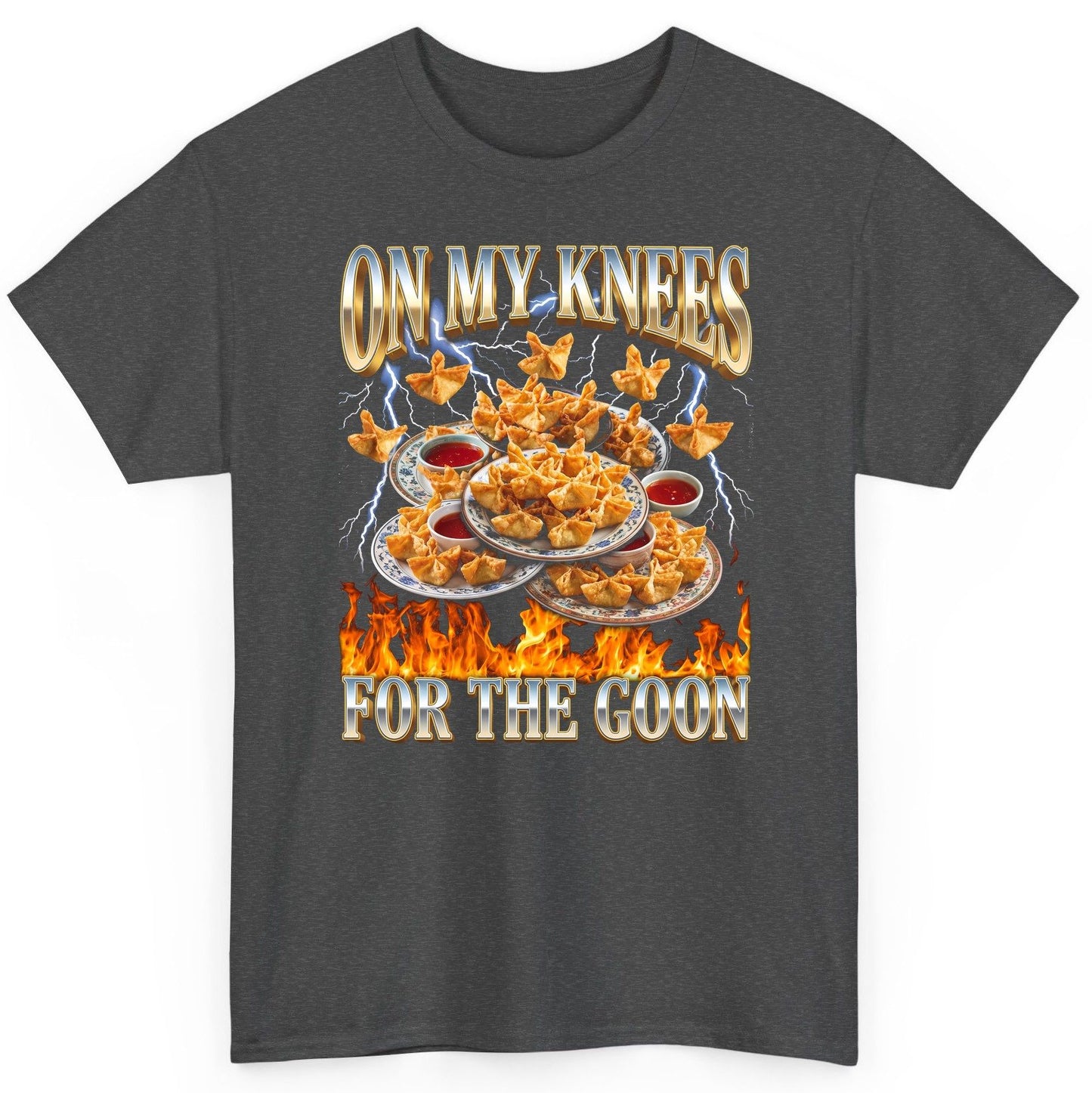 On My Knees for the Goon crab rangoon T-Shirt Dark Heather product mockup