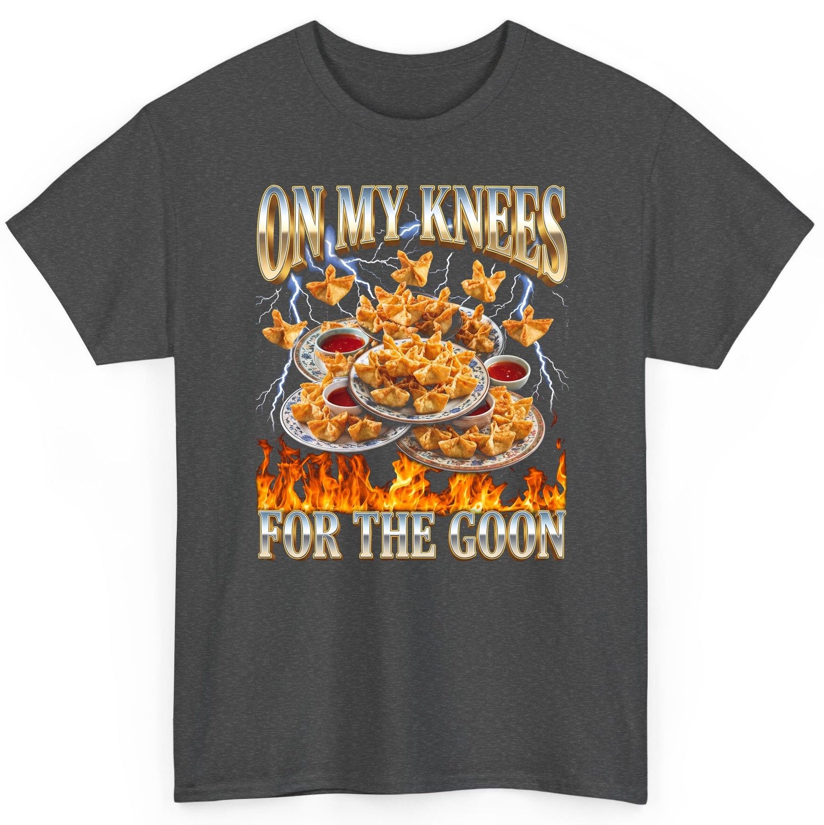 On My Knees for the Goon crab rangoon T-Shirt Dark Heather product mockup