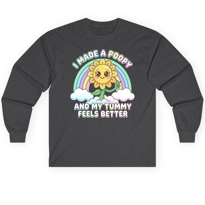 I Made a Poopy and My Tummy Feels Better kawaii sunflower Long Sleeve Tee Dark Heather product mockup