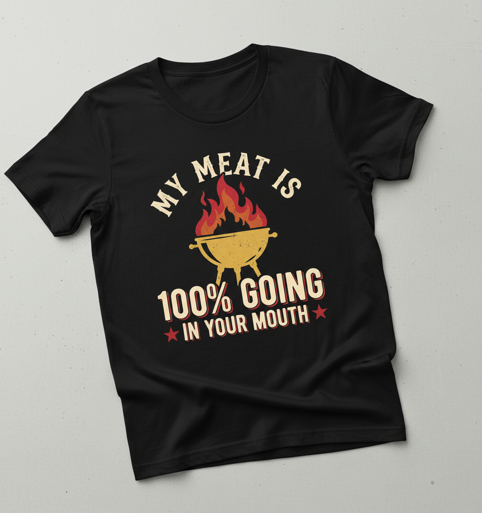 Funny BBQ Grilling My Meat Is 100% Going In Your Mouth T-Shirt - Black