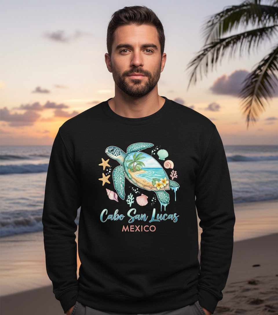 Cabo San Lucas Mexico sea turtle Sweatshirt Black lifestyle mockup