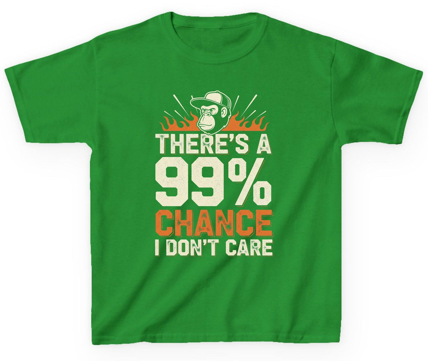 There's a 99% Chance I Don't Care sarcastic monkey Youth T-Shirt Irish Green product mockup