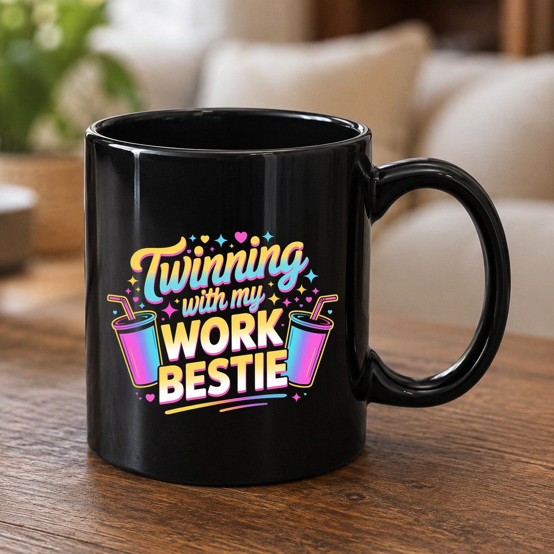 Twinning with My Work Bestie work friendship Black Mug Black product mockup