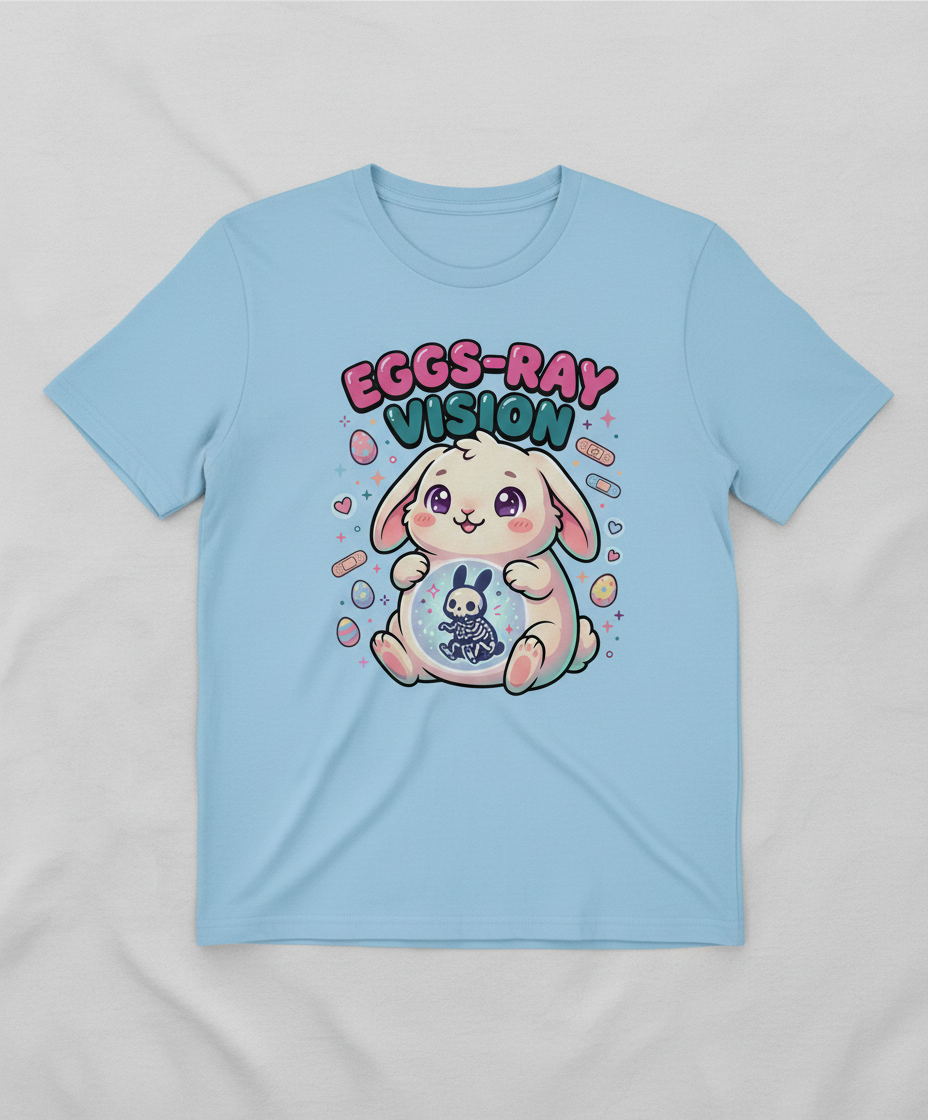 Eggs-Ray Vision Kawaii Easter Bunny Skeleton T-Shirt - Light Blue