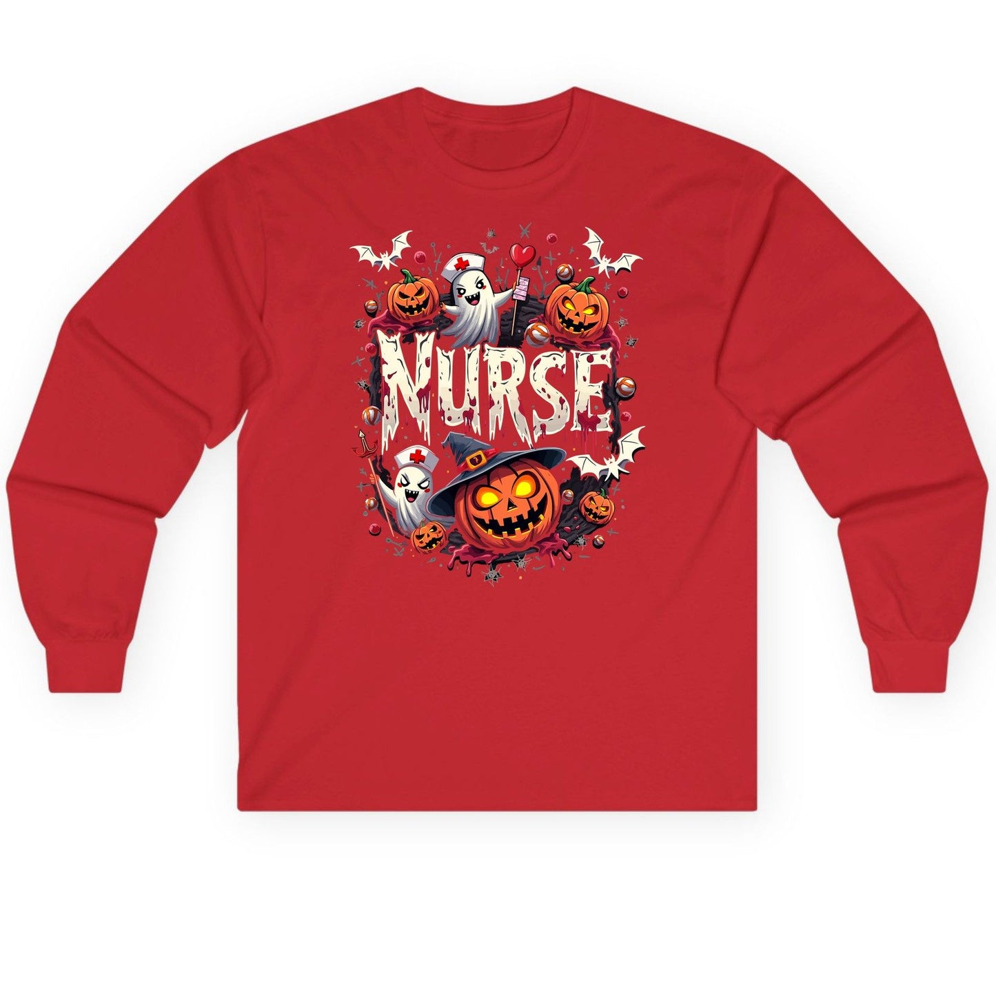 Nurse Halloween nurse Long Sleeve Tee Red product mockup