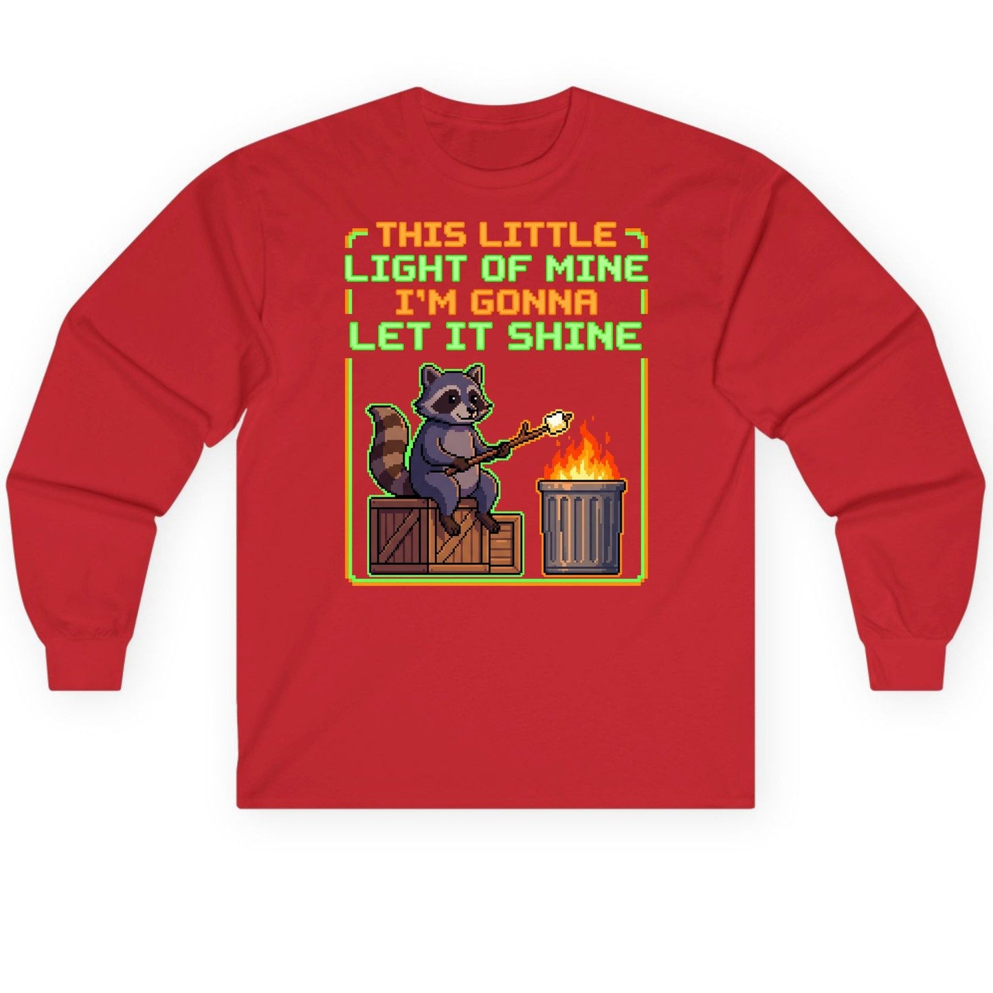 THIS LITTLE LIGHT OF MINE I'M GONNA LET IT SHINE Raccoon Long Sleeve Tee Red product mockup