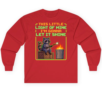 THIS LITTLE LIGHT OF MINE I'M GONNA LET IT SHINE Raccoon Long Sleeve Tee Red product mockup