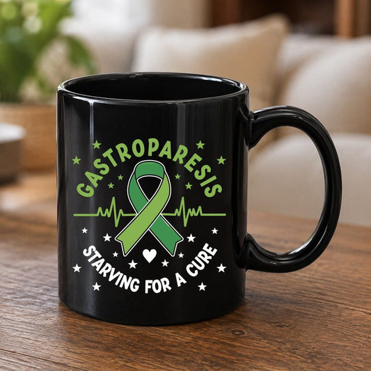 Gastroparesis Starving for a Cure gastroparesis awareness Black Mug Black product mockup