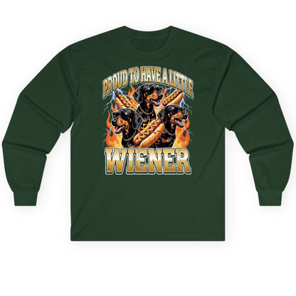 Proud to Have a Little Wiener dachshund Long Sleeve Tee Forest Green product mockup
