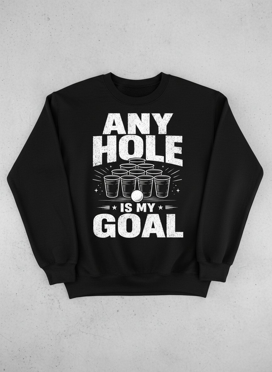 Any Hole Is My Goal Funny Beer Pong Sweatshirt - product mockup - Black