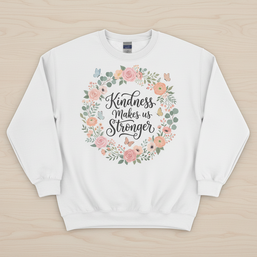 Kindness Makes Us Stronger Floral Wreath Sweatshirt - White