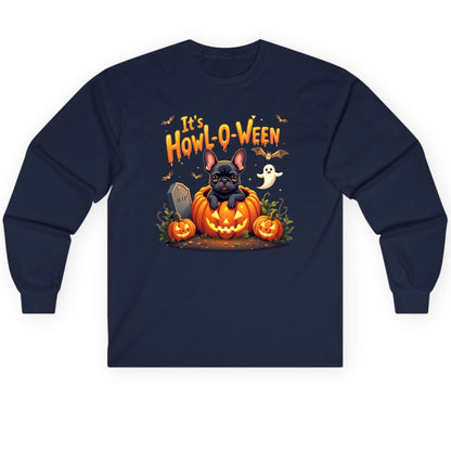 It's Howl-O-Ween french bulldog Long Sleeve Tee Navy product mockup