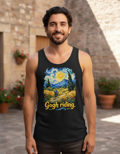 Gogh Riding van gogh art parody Tank Top Black lifestyle mockup