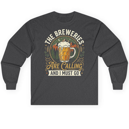 The Breweries Are Calling and I Must Go Long Sleeve Tee - product mockup - Dark Heather