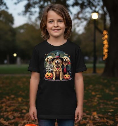 Golden Retriever Halloween Trio golden retriever Youth T-Shirt Black lifestyle mockup
