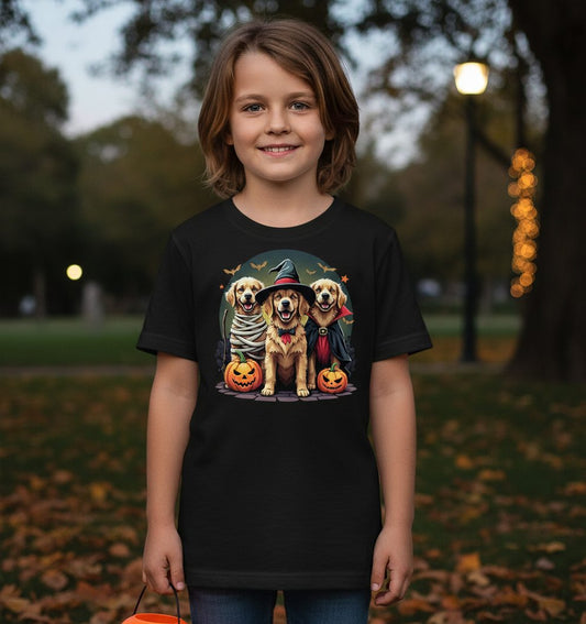Golden Retriever Halloween Trio golden retriever Youth T-Shirt Black lifestyle mockup
