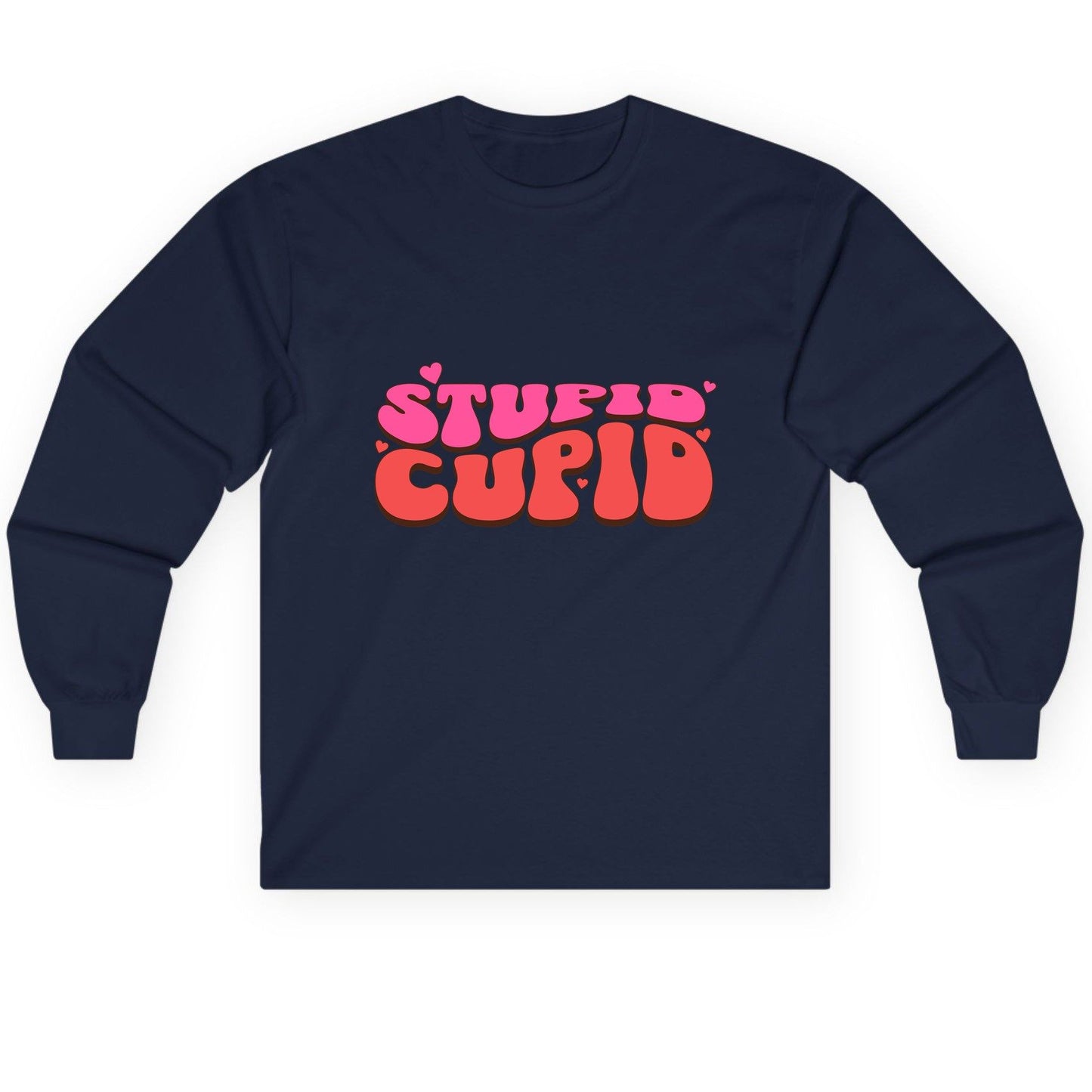 Stupid Cupid anti-Valentine's Day Long Sleeve Tee Navy product mockup
