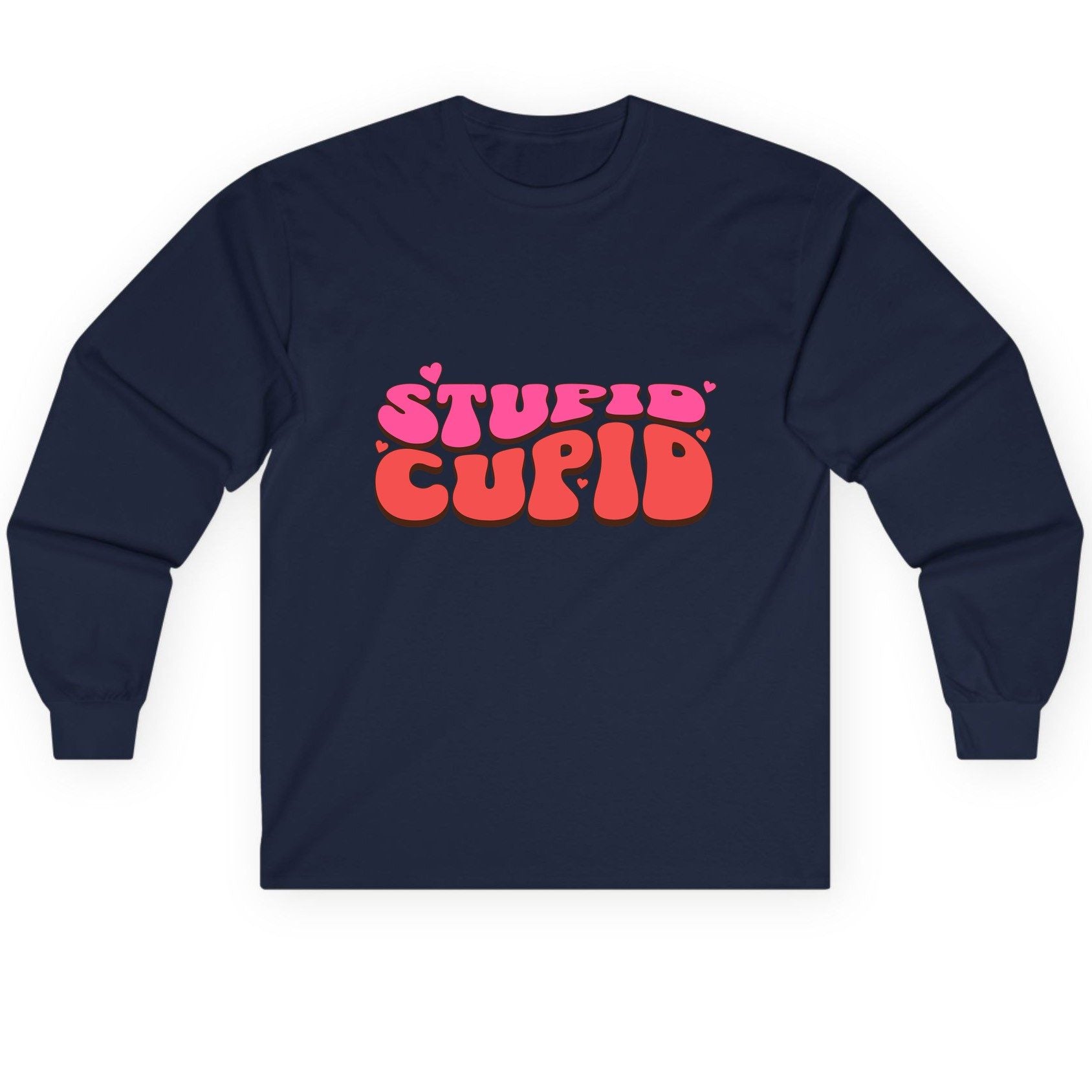 Stupid Cupid anti-Valentine's Day Long Sleeve Tee Navy product mockup