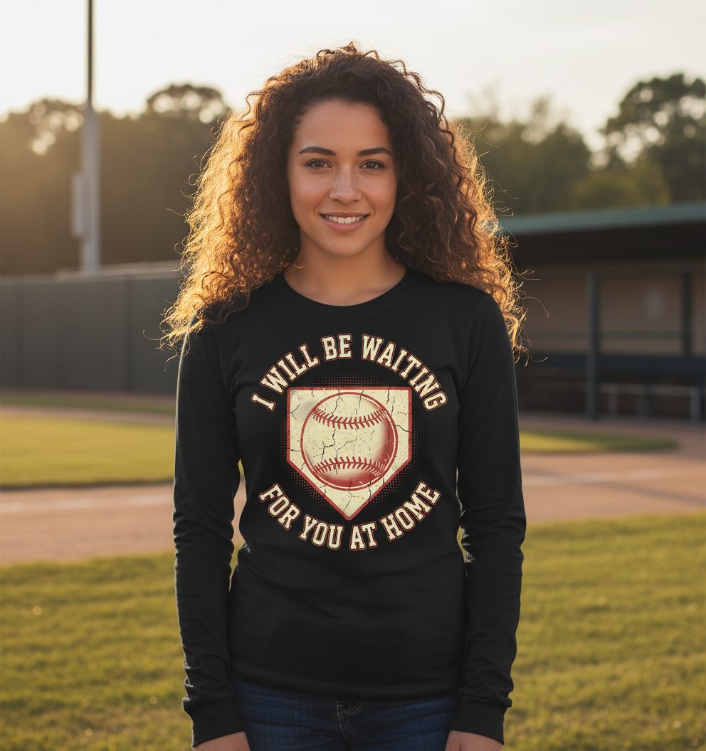 I Will Be Waiting for You at Home baseball Long Sleeve Tee Black lifestyle mockup