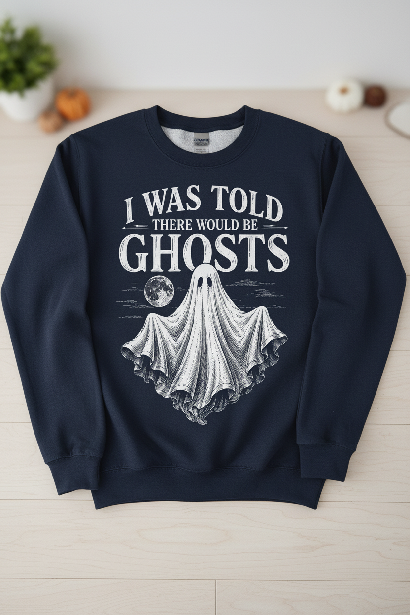 Funny I Was Told There Would Be Ghosts Sweatshirt - product mockup - Navy
