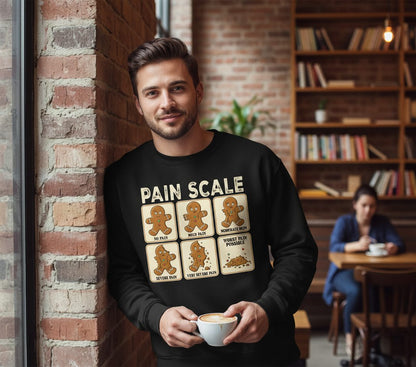 Pain Scale gingerbread man pain scale Sweatshirt Black lifestyle mockup
