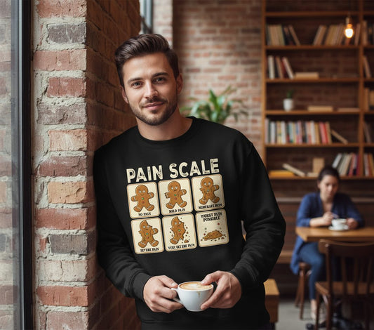 Pain Scale gingerbread man pain scale Sweatshirt Black lifestyle mockup