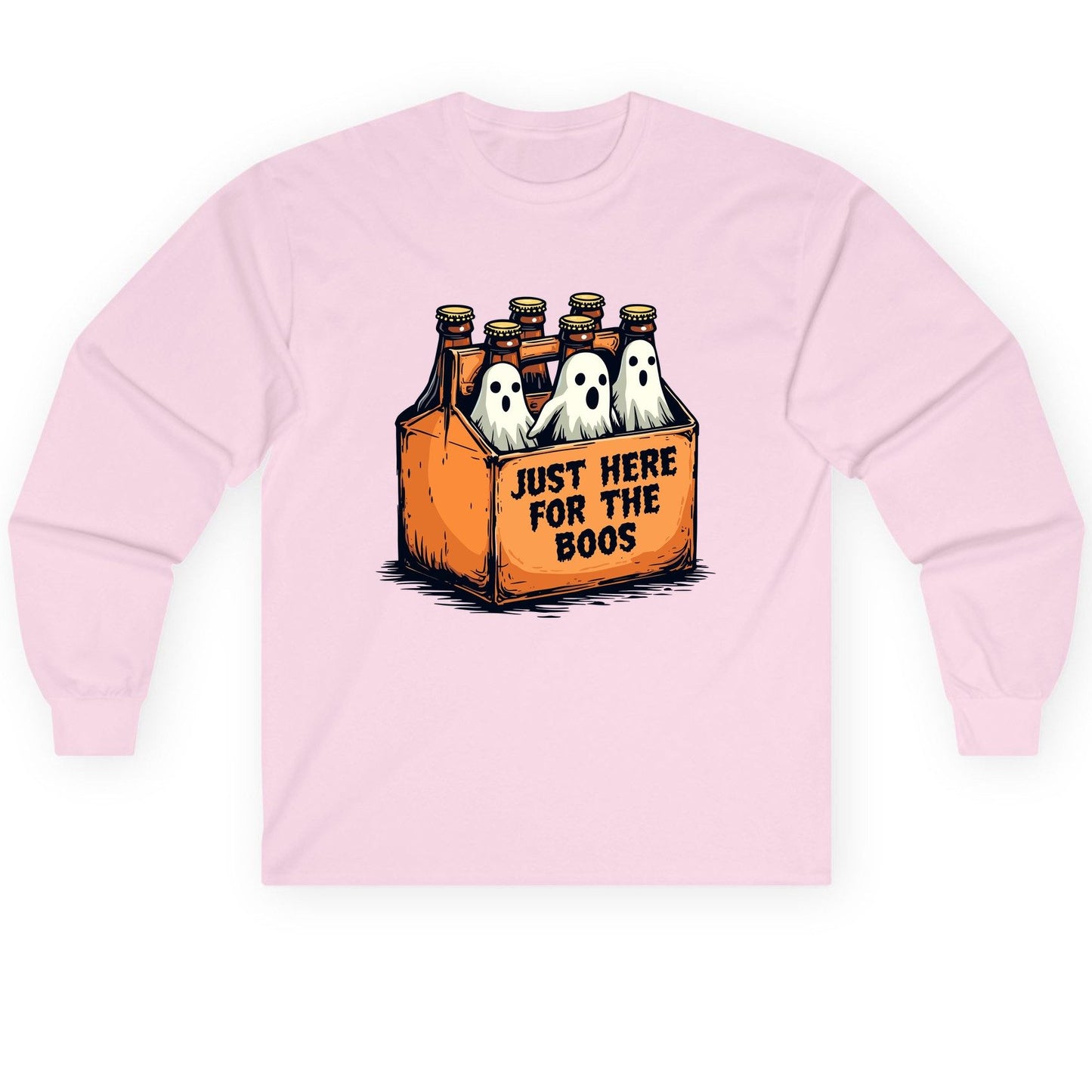 Just Here for the Boos Halloween Long Sleeve Tee Light Pink product mockup
