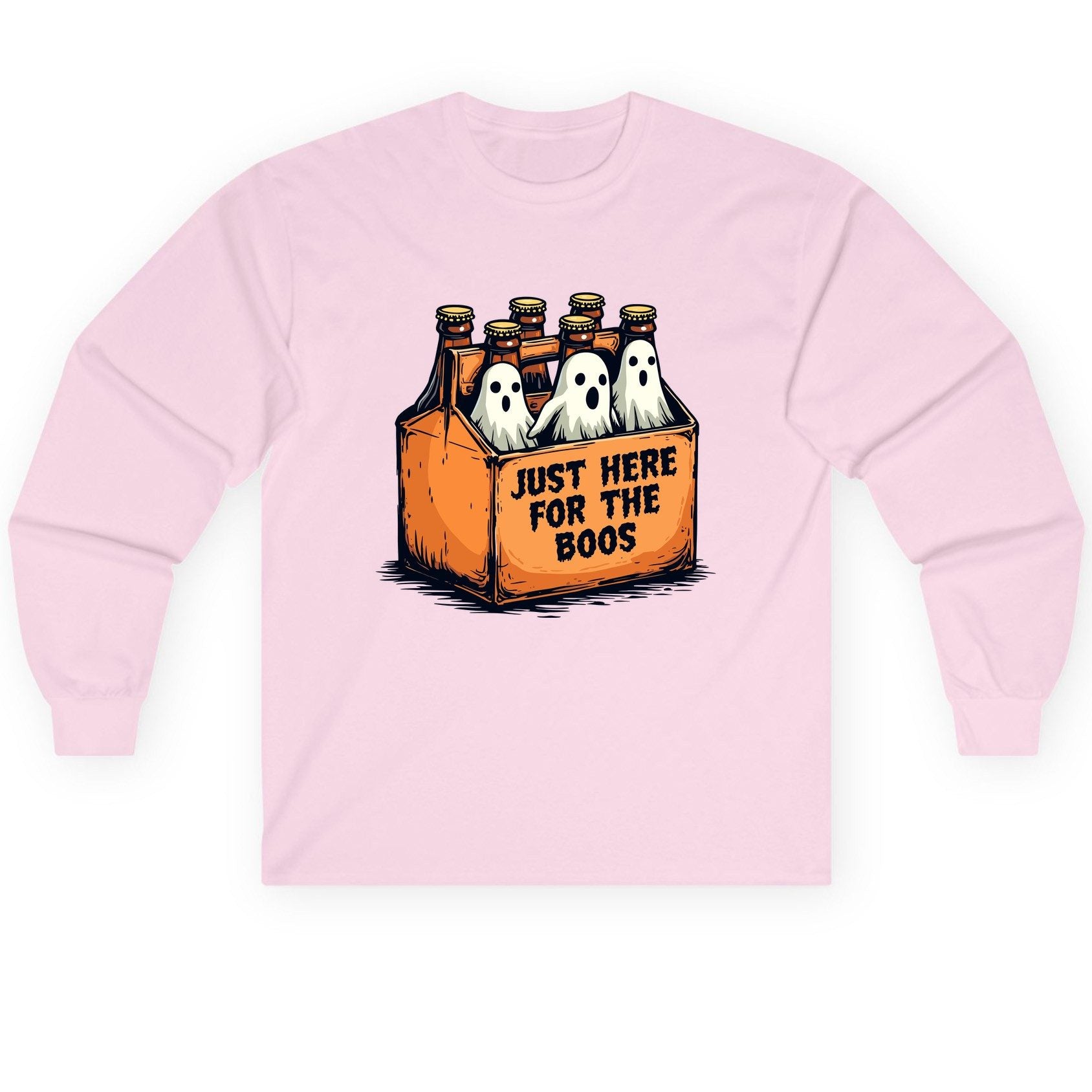 Just Here for the Boos Halloween Long Sleeve Tee Light Pink product mockup