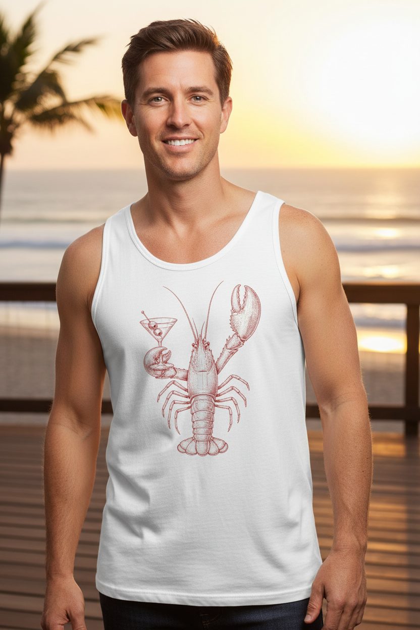 Vintage Lobster Martini lobster Tank Top White lifestyle mockup