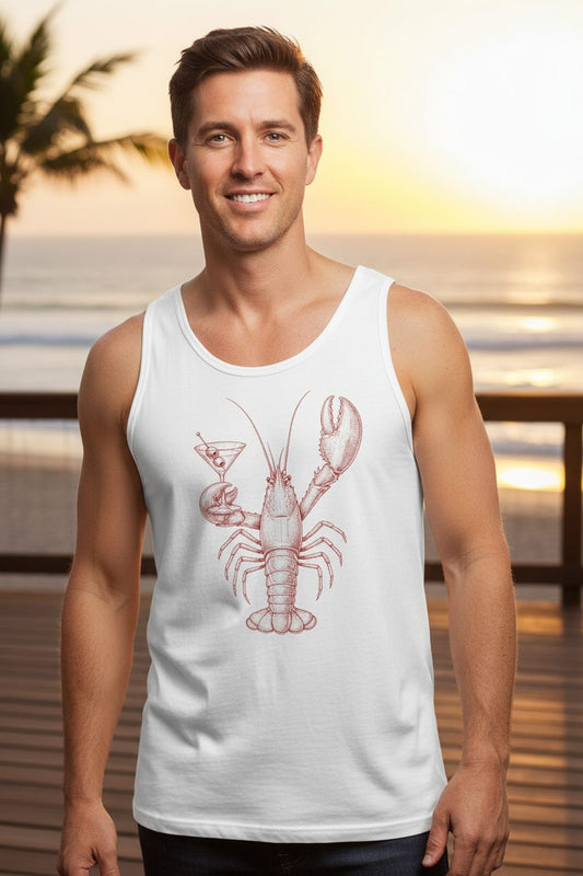 Vintage Lobster Martini lobster Tank Top White lifestyle mockup