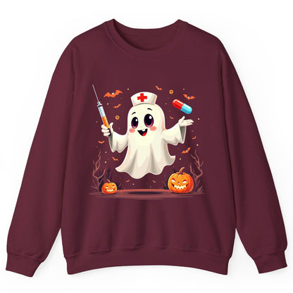 Cute Ghost Nurse Halloween ghost nurse Sweatshirt Maroon product mockup