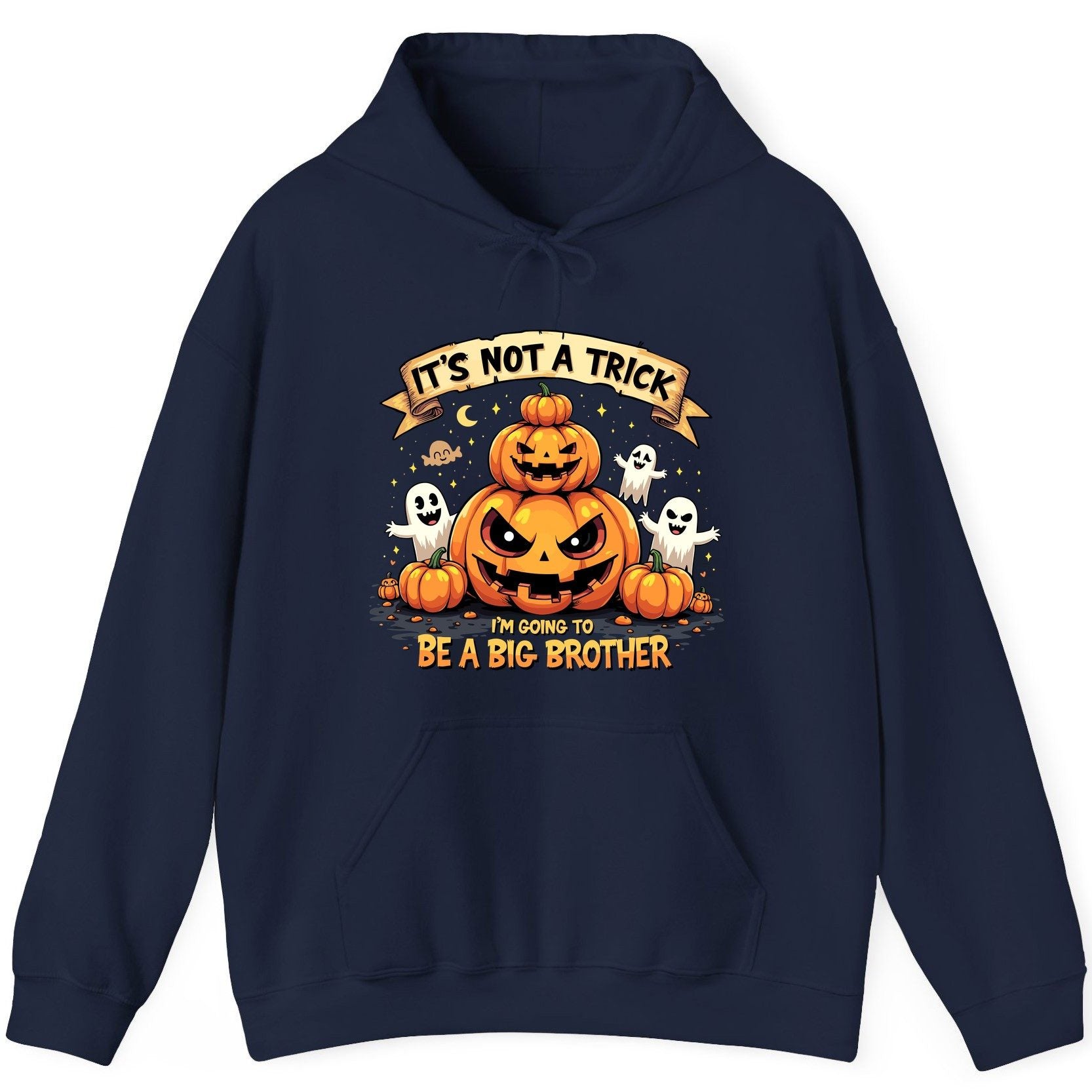 It's Not a Trick I'm Going to Be a Big Brother Halloween pregnancy announcement Hoodie Navy product mockup