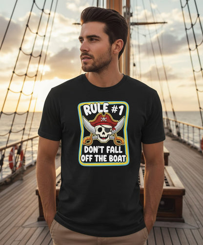 Rule 1 Don't Fall Off the Boat pirate T-Shirt Black lifestyle mockup