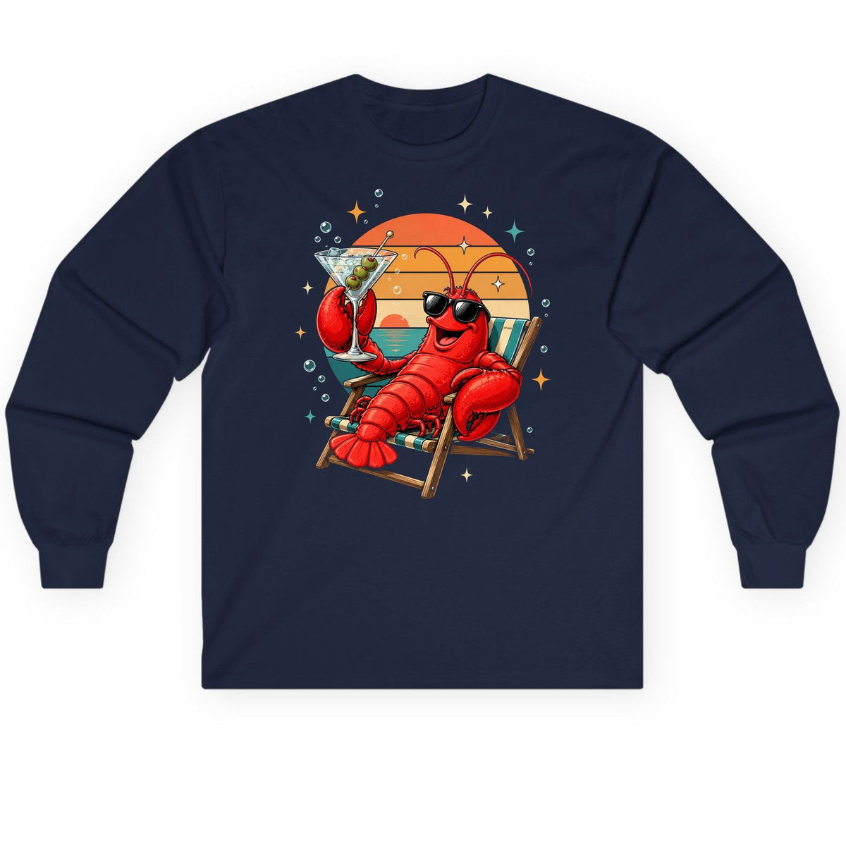 Funny Lobster Drinking Martini lobster Long Sleeve Tee Navy product mockup