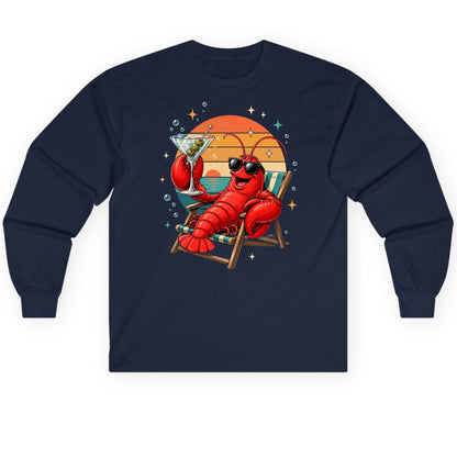 Funny Lobster Drinking Martini lobster Long Sleeve Tee Navy product mockup