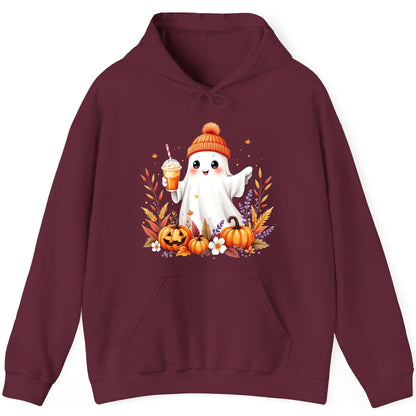Cute Ghost Pumpkin Spice Latte cute Halloween ghost Hoodie Maroon product mockup