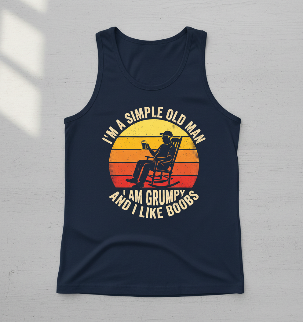 I'm A Simple Old Man I Am Grumpy Funny Retro Sunset Tank Top - Navy