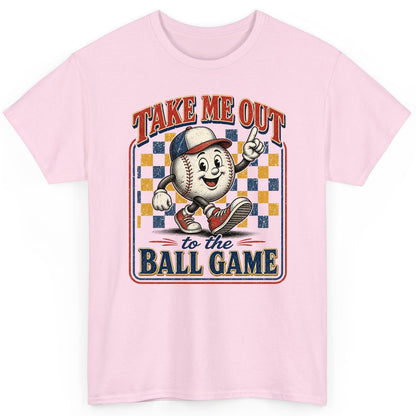 Take Me Out to the Ball Game Retro Baseball T-Shirt - product mockup - Light Pink