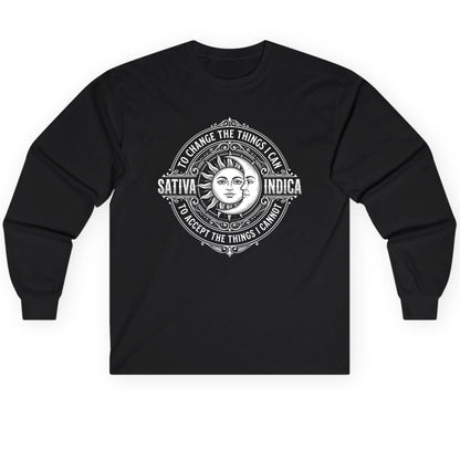 Sativa to Change the Things I Can Indica to Accept Long Sleeve Tee - product mockup - Black