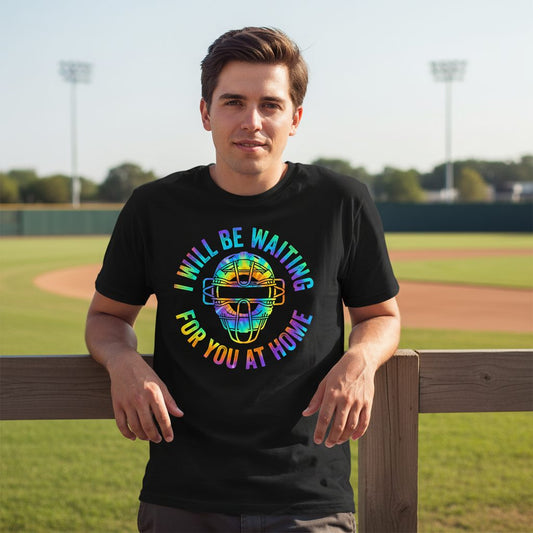 I Will Be Waiting for You at Home baseball catcher T-Shirt Black lifestyle mockup