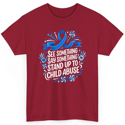 See Something Say Something Stand Up to Child Abuse Prevention T-Shirt - product mockup - Cardinal Red